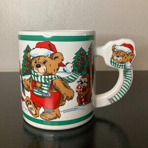 1989 "The Love Mug" Christmas Teddy Bear Handled Coffee Santa Penguins/Skunk/Fox